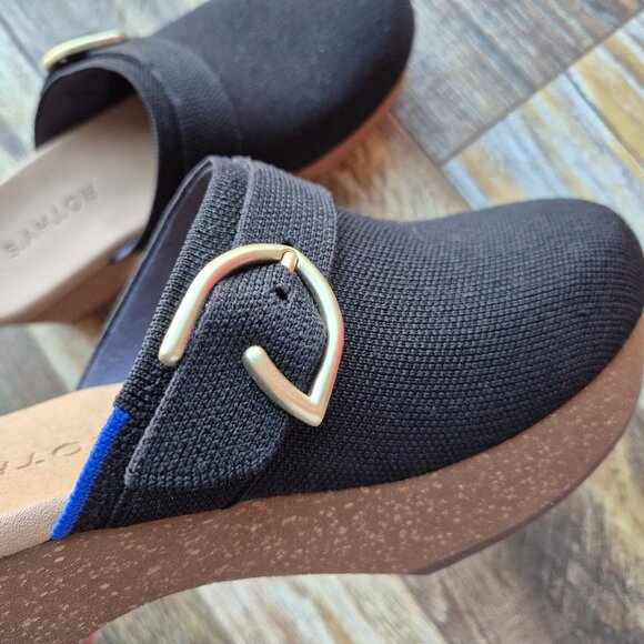 NWoB Rothy's The Classic Clogs Comfort Slid-On 2.5" Cork Heel Black Knit - Picture 5 of 9